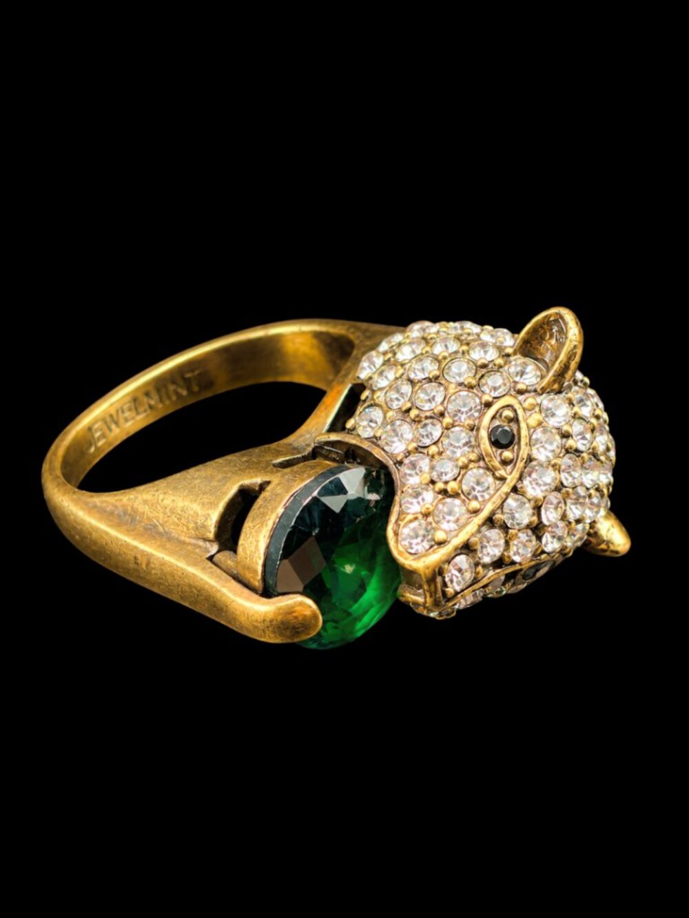Vintage Panther Rhinestone Statement Ring Size 8 Designer Signed JewelMint